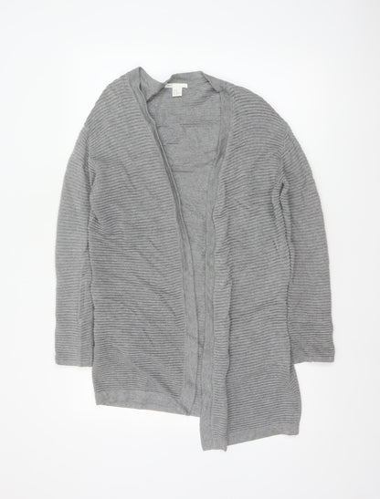H&M Women Grey XS Open Rib Knit Longline Cardigan Cotton Viscose