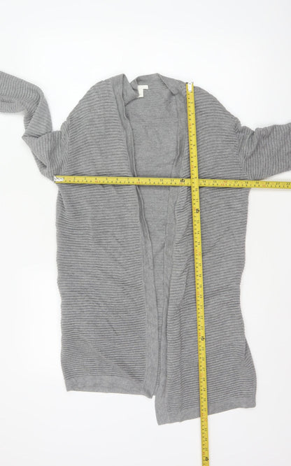 H&M Women Grey XS Open Rib Knit Longline Cardigan Cotton Viscose