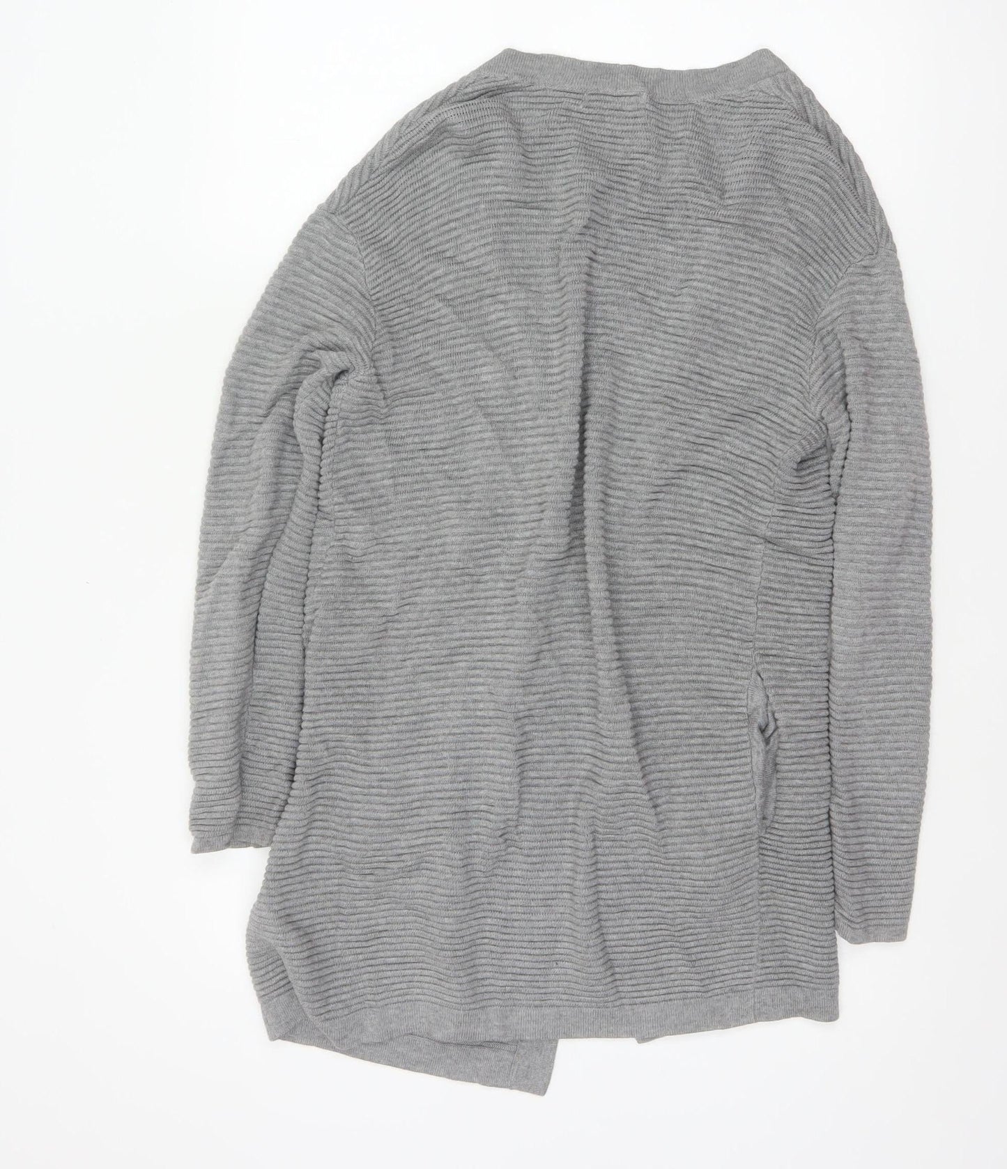 H&M Women Grey XS Open Rib Knit Longline Cardigan Cotton Viscose