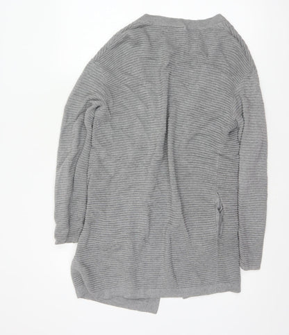 H&M Women Grey XS Open Rib Knit Longline Cardigan Cotton Viscose