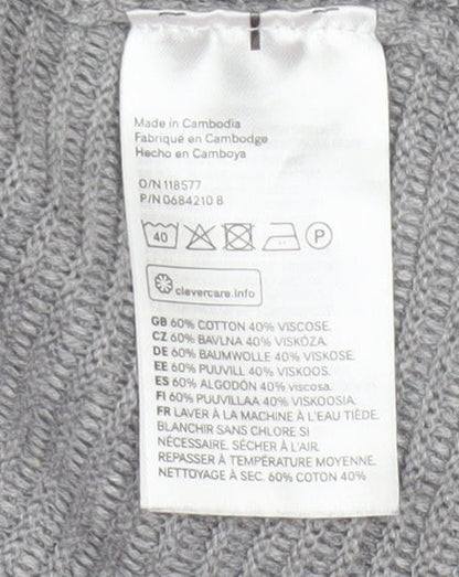 H&M Women Grey XS Open Rib Knit Longline Cardigan Cotton Viscose