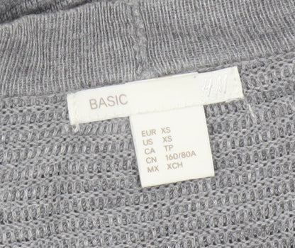 H&M Women Grey XS Open Rib Knit Longline Cardigan Cotton Viscose