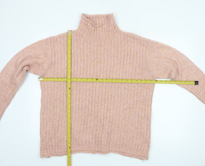 M&S Collection Women Pink M Rib Knit Roll Neck Pullover Jumper