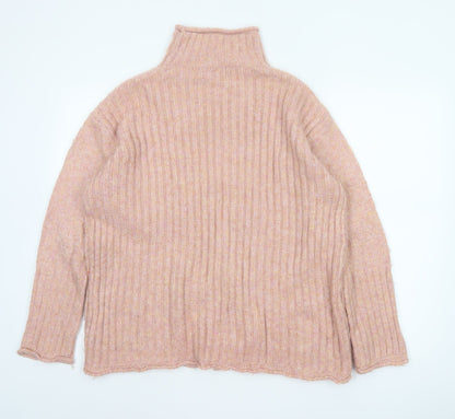 M&S Collection Women Pink M Rib Knit Roll Neck Pullover Jumper