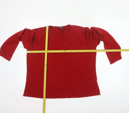 Bonmarché Women Red Size 20/22 Acrylic Knit Round Neck Pullover Jumper