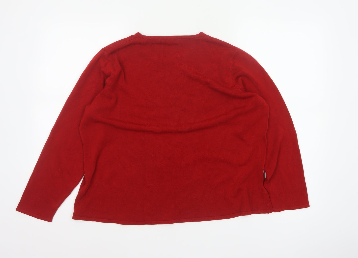 Bonmarché Women Red Size 20/22 Acrylic Knit Round Neck Pullover Jumper