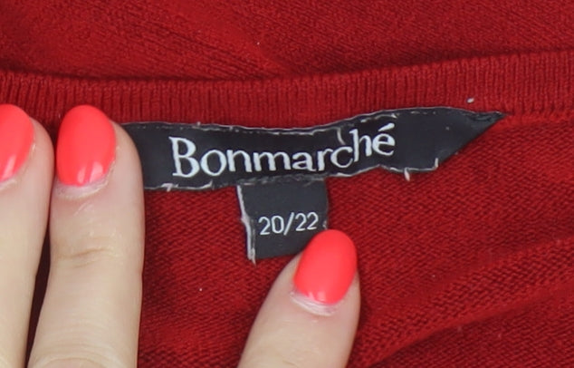Bonmarché Women Red Size 20/22 Acrylic Knit Round Neck Pullover Jumper