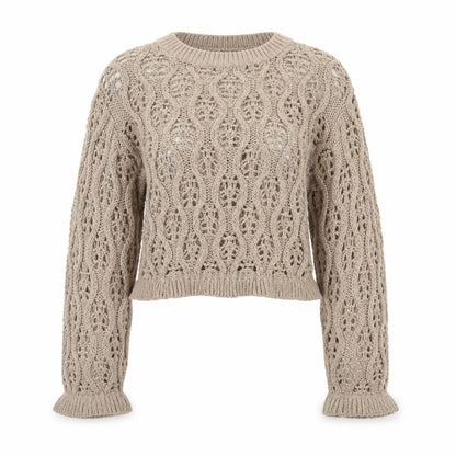 H&M Divided Women Beige S Cable Knit Open-Knit Cropped Pullover Jumper