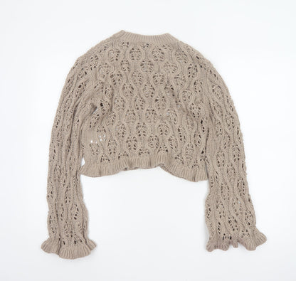 H&M Divided Women Beige S Cable Knit Open-Knit Cropped Pullover Jumper