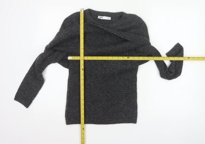 Zara Women Grey S Round Neck Knit Pullover Jumper Long Sleeve