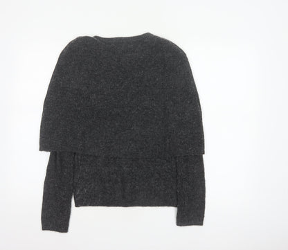 Zara Women Grey S Round Neck Knit Pullover Jumper Long Sleeve
