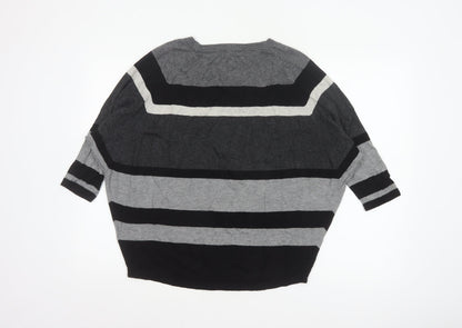 Phase Eight Women’s Grey Black Striped Knit Jumper UK L Wool Blend