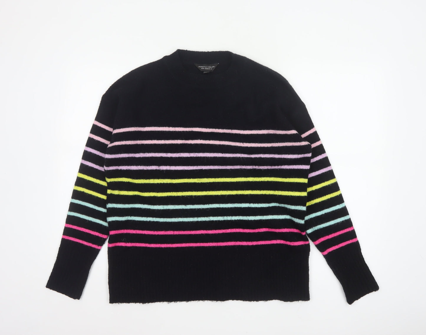 Dorothy Perkins Women Black UK 14 Striped Crew Neck Knit Pullover Jumper