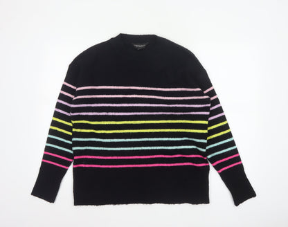 Dorothy Perkins Women Black UK 14 Striped Crew Neck Knit Pullover Jumper