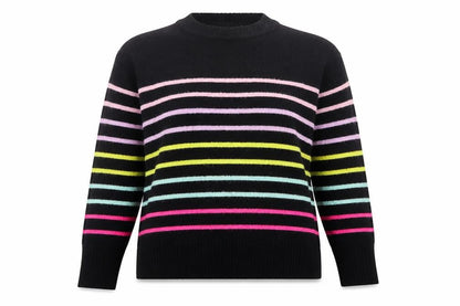Dorothy Perkins Women Black UK 14 Striped Crew Neck Knit Pullover Jumper