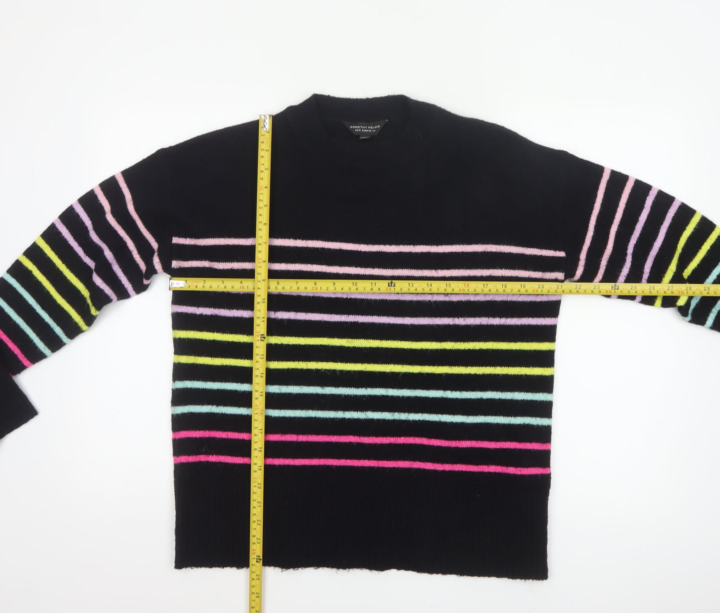 Dorothy Perkins Women Black UK 14 Striped Crew Neck Knit Pullover Jumper