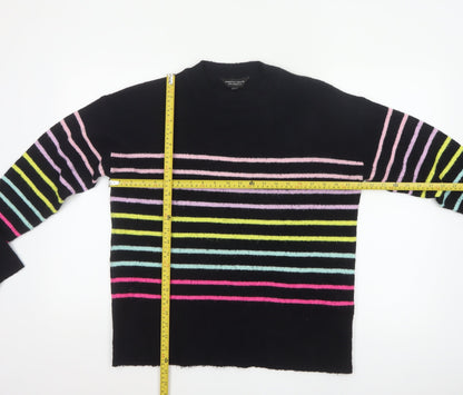 Dorothy Perkins Women Black UK 14 Striped Crew Neck Knit Pullover Jumper