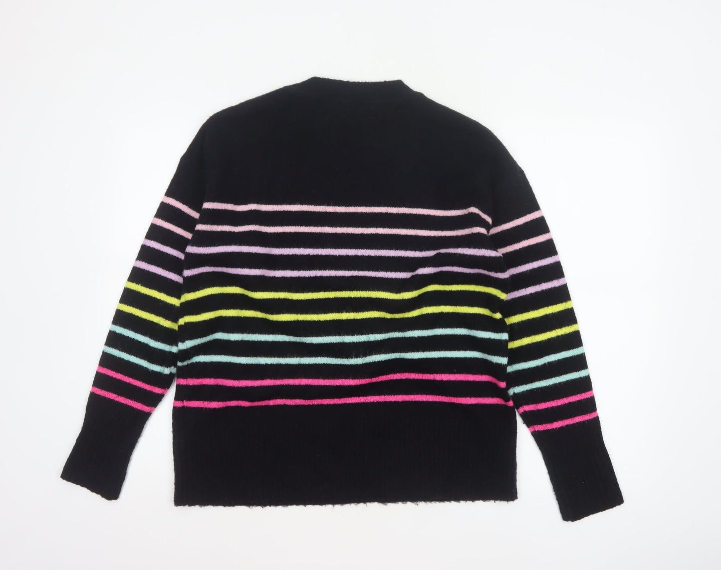 Dorothy Perkins Women Black UK 14 Striped Crew Neck Knit Pullover Jumper