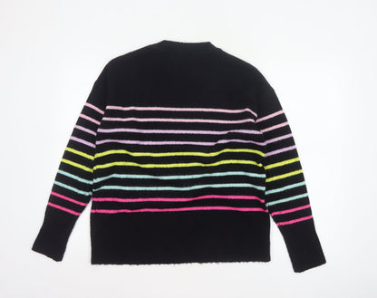 Dorothy Perkins Women Black UK 14 Striped Crew Neck Knit Pullover Jumper