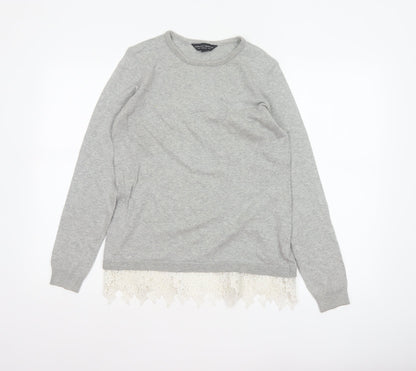 Dorothy Perkins Women Grey Lace Hem Knit Pullover Jumper UK 10