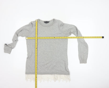 Dorothy Perkins Women Grey Lace Hem Knit Pullover Jumper UK 10
