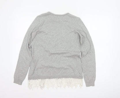 Dorothy Perkins Women Grey Lace Hem Knit Pullover Jumper UK 10