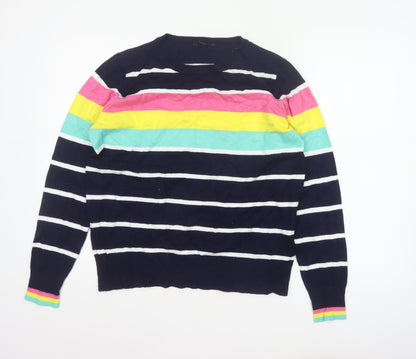M&Co Women’s Blue Striped Crew Neck Knit Pullover Jumper UK 14
