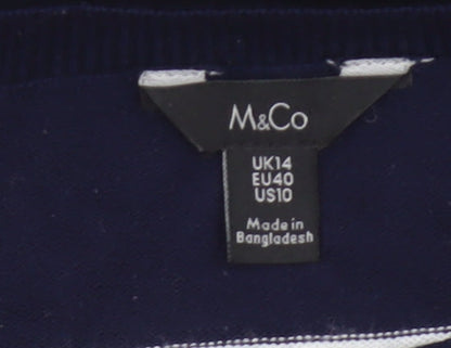 M&Co Women’s Blue Striped Crew Neck Knit Pullover Jumper UK 14