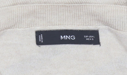 Mango Women Beige Black Striped V-Neck Knit Pullover Jumper UK 14
