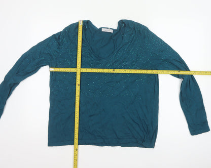 M&S Women Blue UK 18 V-Neck Sequin Knit Pullover Jumper