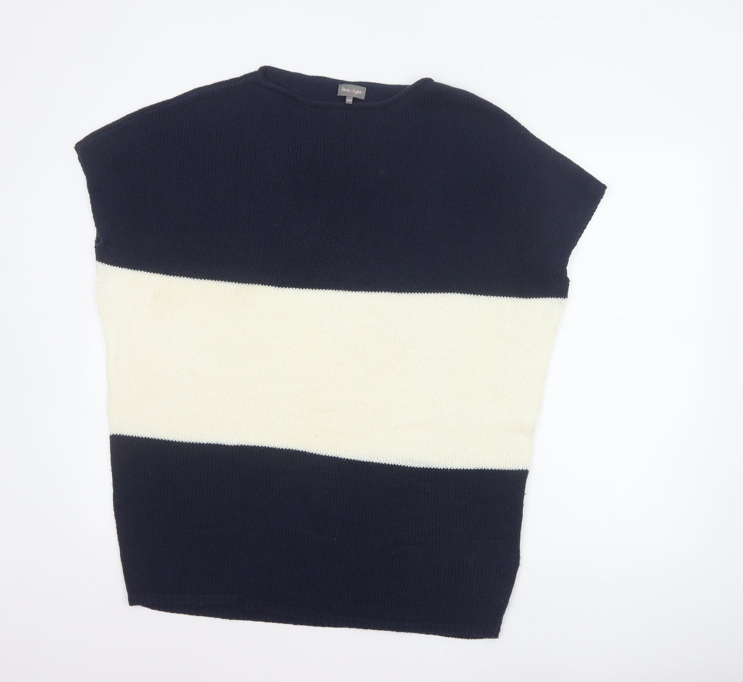 Phase Eight Women Navy Ivory Stripe Knit Cap Sleeve Jumper S/M