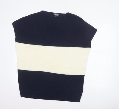 Phase Eight Women Navy Ivory Stripe Knit Cap Sleeve Jumper S/M