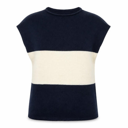 Phase Eight Women Navy Ivory Stripe Knit Cap Sleeve Jumper S/M