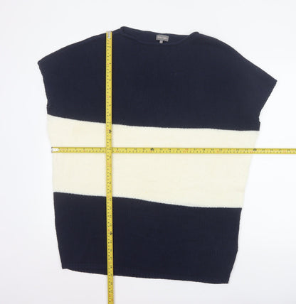 Phase Eight Women Navy Ivory Stripe Knit Cap Sleeve Jumper S/M