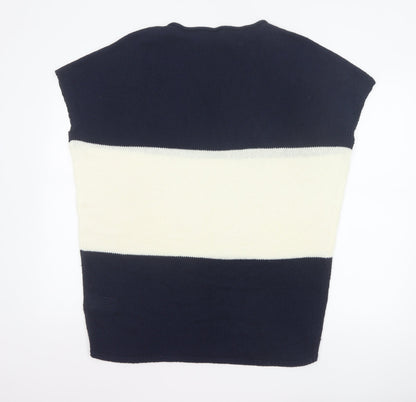 Phase Eight Women Navy Ivory Stripe Knit Cap Sleeve Jumper S/M