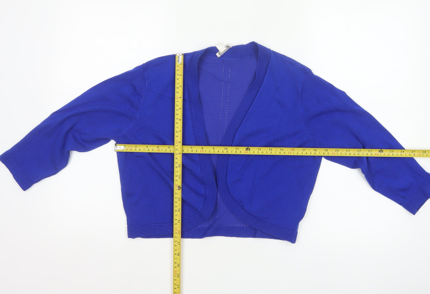 Precis Women Blue M Open V-Neck Long Sleeve Knit Cardigan