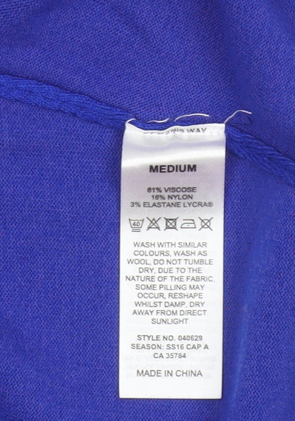 Precis Women Blue M Open V-Neck Long Sleeve Knit Cardigan