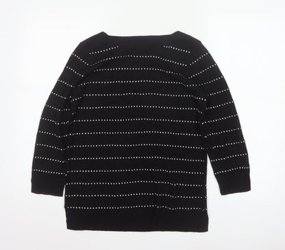 Papaya Women Black White Striped Boat Neck Knit Jumper UK 12