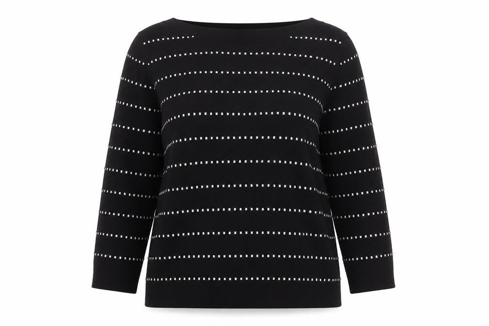 Front view of Papaya Women Black White Striped Boat Neck Knit Jumper UK 12