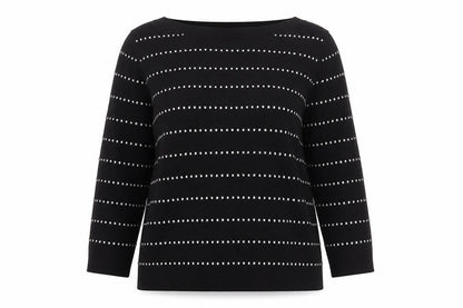 Front view of Papaya Women Black White Striped Boat Neck Knit Jumper UK 12