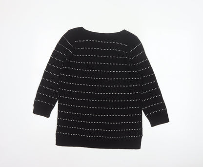 Papaya Women Black White Striped Boat Neck Knit Jumper UK 12