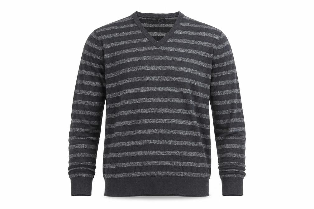 Banana Republic Men’s Grey Striped V-Neck Knit Pullover Jumper L