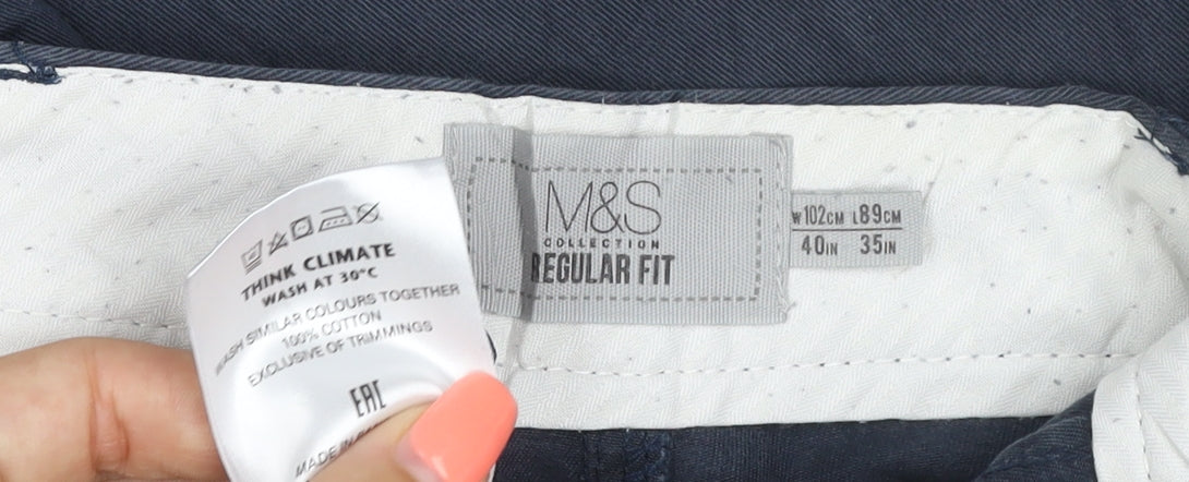 Marks & Spencer Men's Blue 40in 35in Regular Fit Chino Trousers