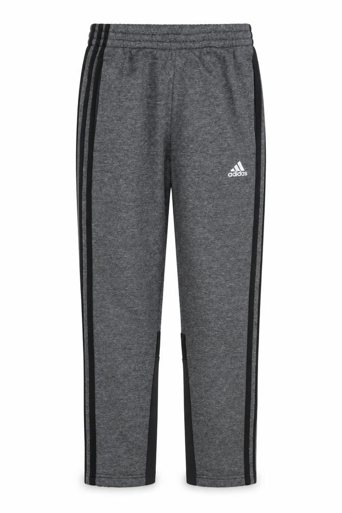 Front view of Adidas Teens Grey M Track Pants Tapered Climawarm Zip Pockets