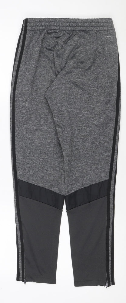 Adidas Teens Grey M Track Pants Tapered Climawarm Zip Pockets