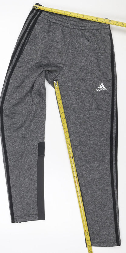 Adidas Teens Grey M Track Pants Tapered Climawarm Zip Pockets