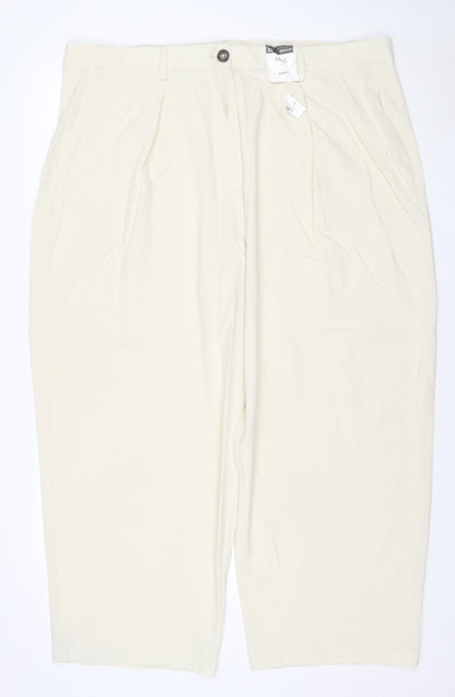 Marks and Spencer Women Ivory UK 22 Wide-Leg Smart Trousers