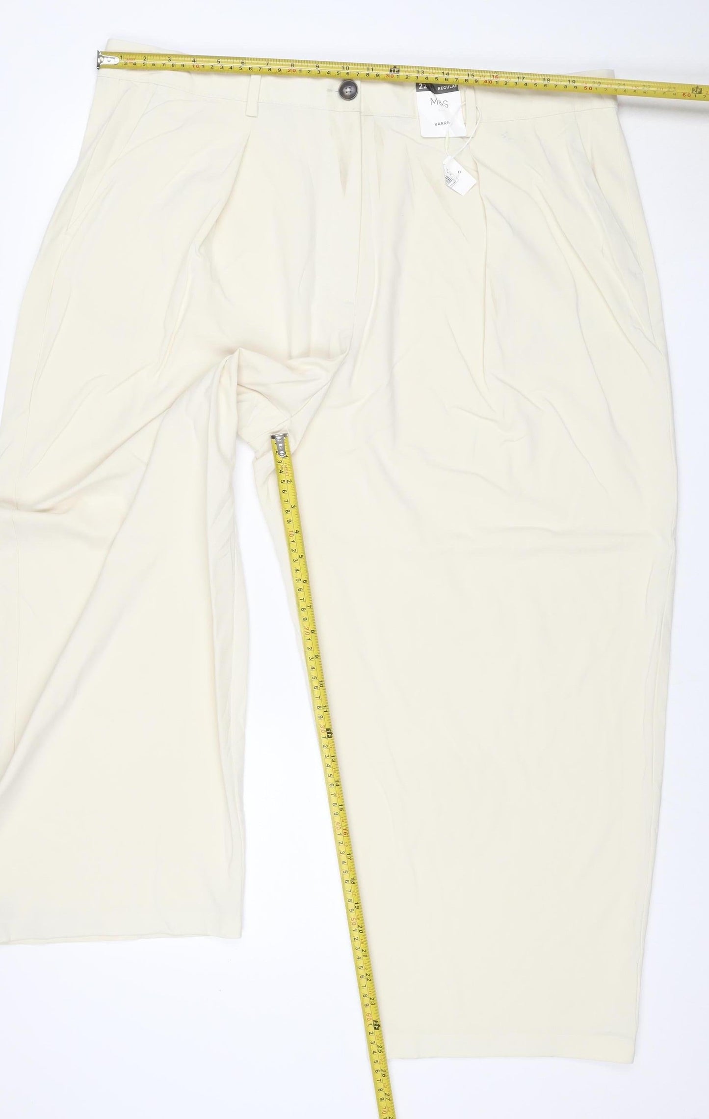 Marks and Spencer Women Ivory UK 22 Wide-Leg Smart Trousers