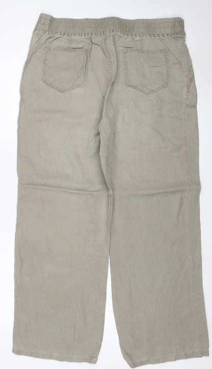 M&S Women Beige Linen Wide Leg Drawstring Trousers UK 18 Long