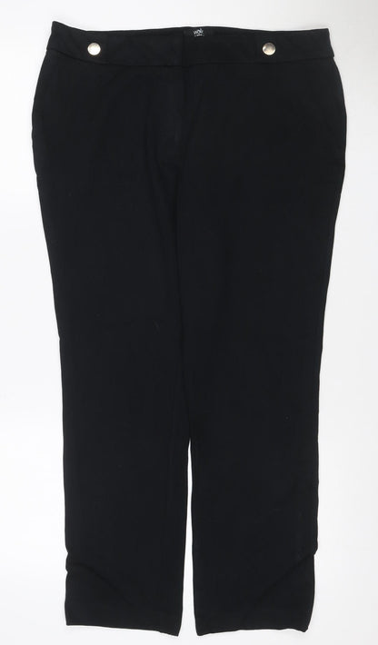 Wallis Women Black UK 16 Wide-Leg Stretch Dress Trousers Button Detail